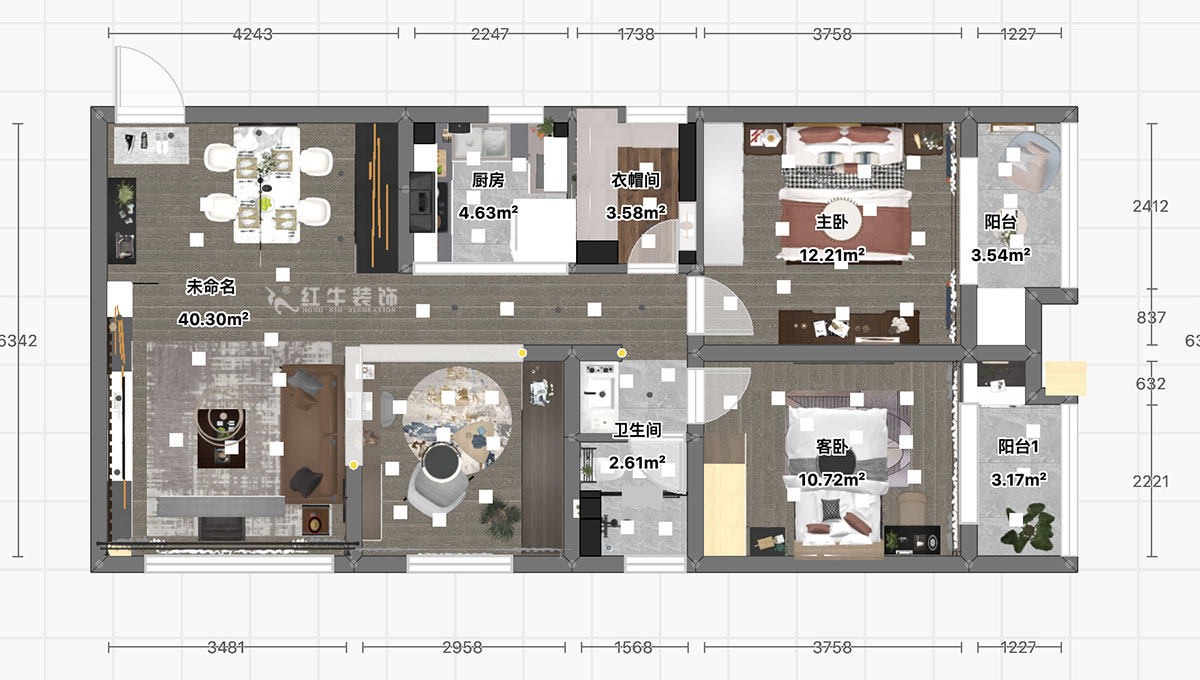 顧娟｜御道嘉庭5-2-610-107㎡-現(xiàn)代風(fēng)格｜3室2廳1衛(wèi)｜新房裝修｜定制家￥134800｜全包15萬(wàn)｜00_03彩平圖