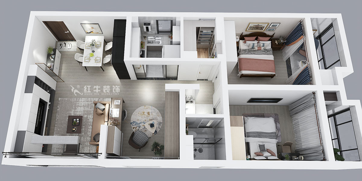 顧娟｜御道嘉庭5-2-610-107㎡-現(xiàn)代風(fēng)格｜3室2廳1衛(wèi)｜新房裝修｜定制家￥134800｜全包15萬(wàn)｜00_04鳥瞰圖