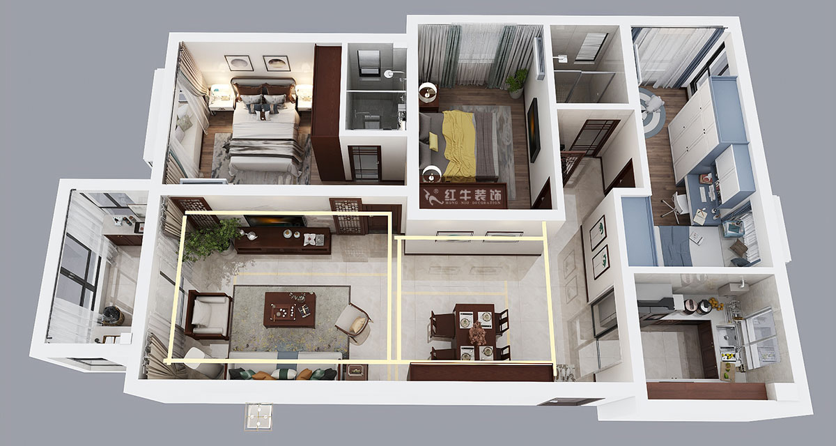 劉小勇｜映月溪山3-1305-119㎡-新中式風格｜3室2廳2衛(wèi)｜新房裝修｜定制家￥159000｜全包15