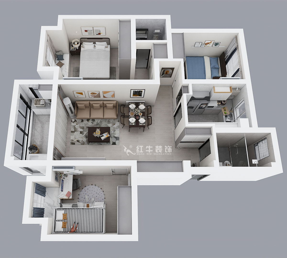 劉萍萍|中南山錦花城10-1-802-97㎡-簡(jiǎn)約風(fēng)格|3室2廳2衛(wèi)|老房裝修|定制家¥132780|全包14萬|00_04鳥瞰圖