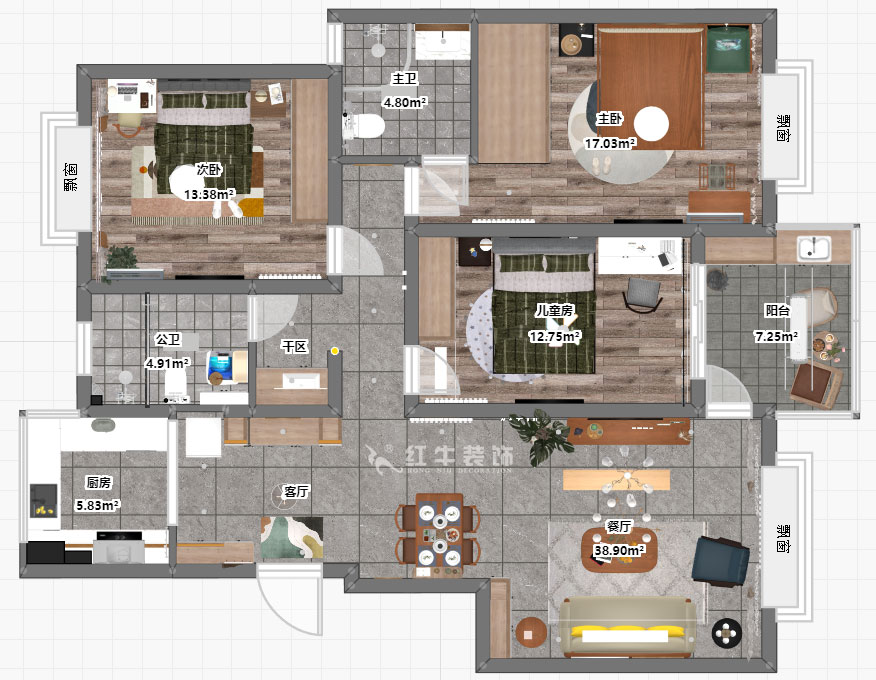 魏明花|水秀花園15-701-128㎡-現(xiàn)代簡約風(fēng)格|3室2廳2衛(wèi)|二手房裝修|定制家¥176904|全包17
