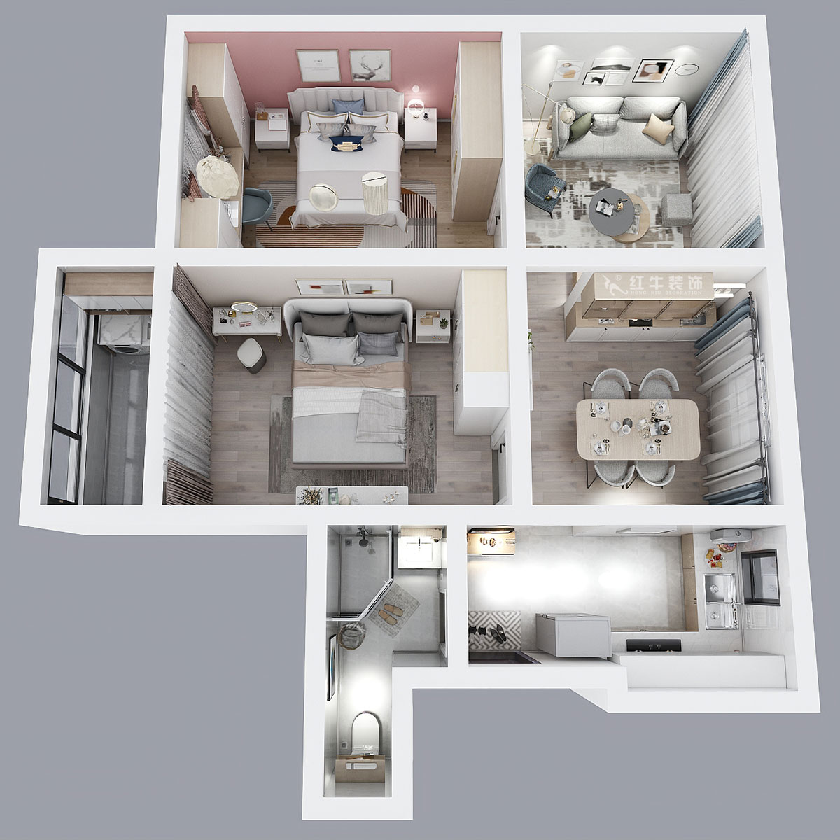 顧娟|鼓樓街3號(hào)3-506-70㎡-北歐風(fēng)格|3室2廳1衛(wèi)|舊房裝修|定制家¥110000|全包12萬|00_05鳥瞰圖