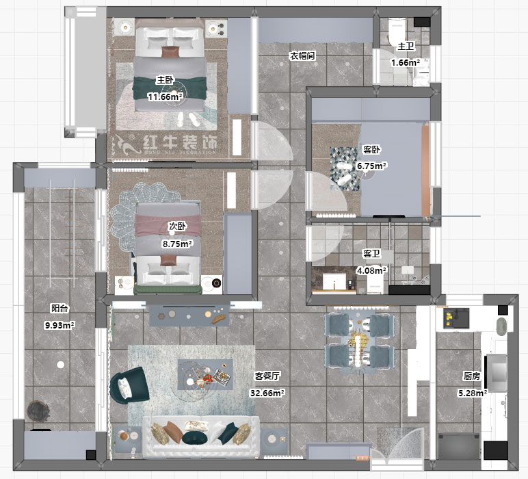 熊浩宇｜藍光·睿創(chuàng)新筑5-1004-110㎡-簡美風(fēng)格｜3室2廳2衛(wèi)｜新房裝修｜定制家￥231400｜全包20萬｜00_03彩平圖