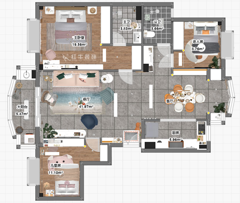 魏明花|明發(fā)濱江新城240-1-802-118㎡-現(xiàn)代簡約風格|3室2廳2衛(wèi)|二手房裝修|定制家¥183000|全包18