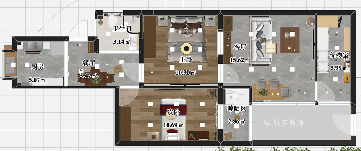 張智猿｜后宰門街32號(hào)7-2-16-73㎡-簡中風(fēng)格｜2室2廳1衛(wèi)｜老房裝修｜定制家￥111798｜全包11萬｜00_03平面彩圖