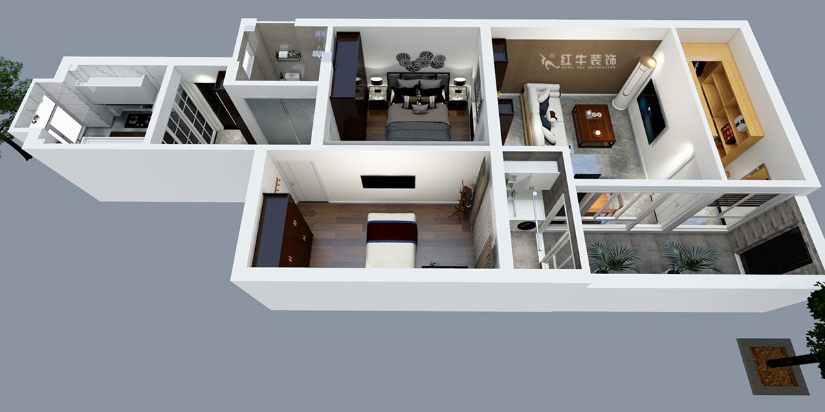 張智猿｜后宰門街32號(hào)7-2-16-73㎡-簡中風(fēng)格｜2室2廳1衛(wèi)｜老房裝修｜定制家￥111798｜全包11萬｜00_04鳥瞰圖