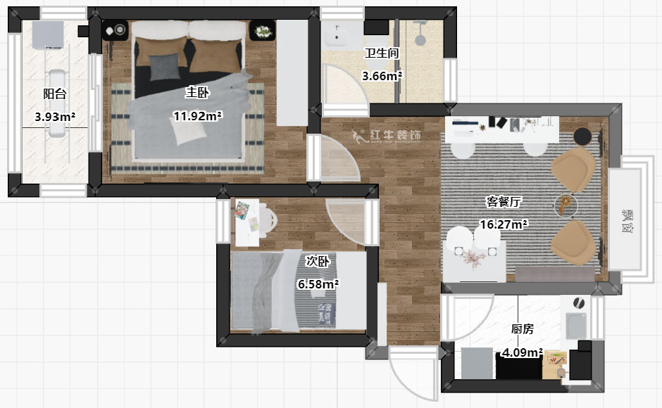 朱彥|銀龍景苑2-3-712-66㎡-簡約風格|2室1廳1衛(wèi)|定制家¥87680|全包9萬|00_03彩平圖