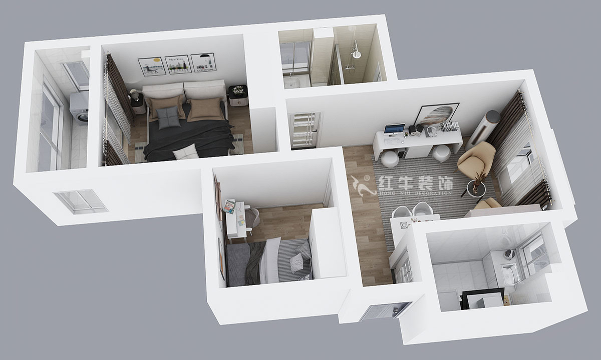 朱彥|銀龍景苑2-3-712-66㎡-簡約風格|2室1廳1衛(wèi)|定制家¥87680|全包9萬|00_04俯視圖