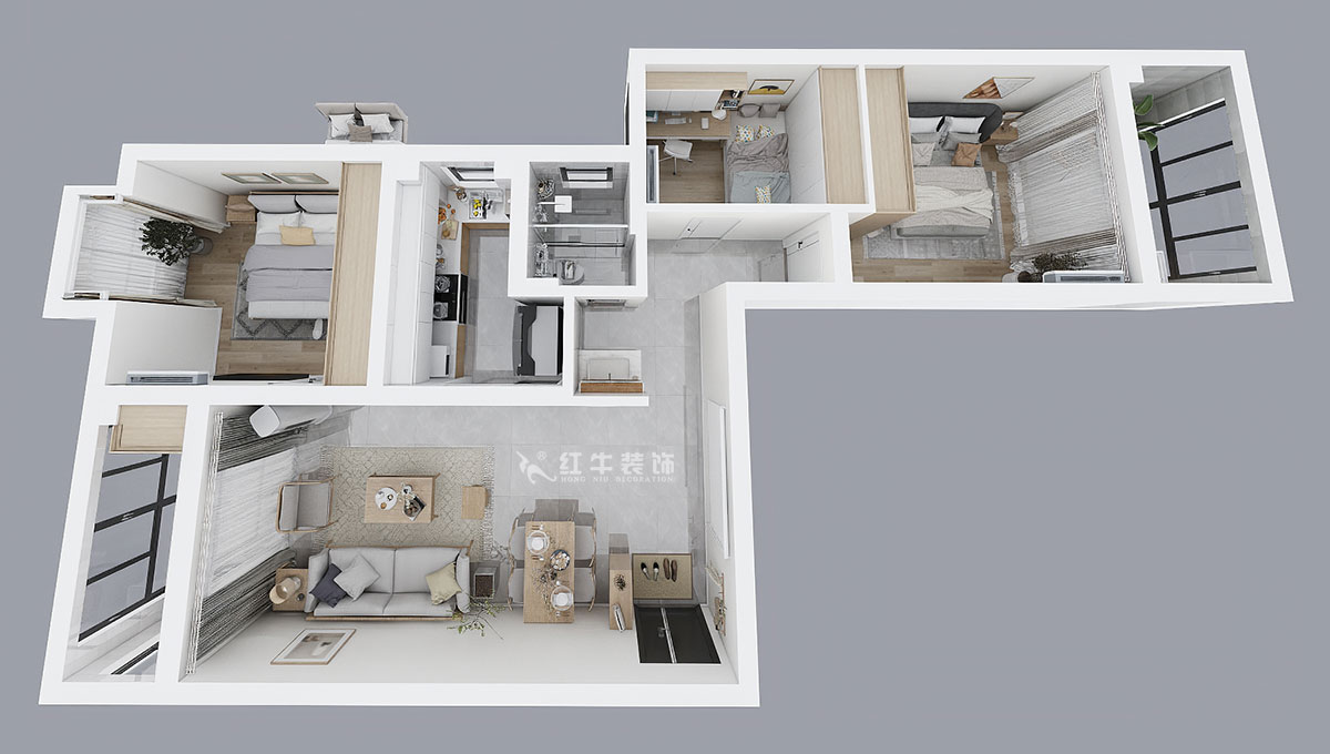 仇美蓉|御道嘉庭1-1-801-90㎡-簡約風格|2室2廳1衛(wèi)|新房裝修|定制家¥112797|全包11萬|00_04鳥瞰圖