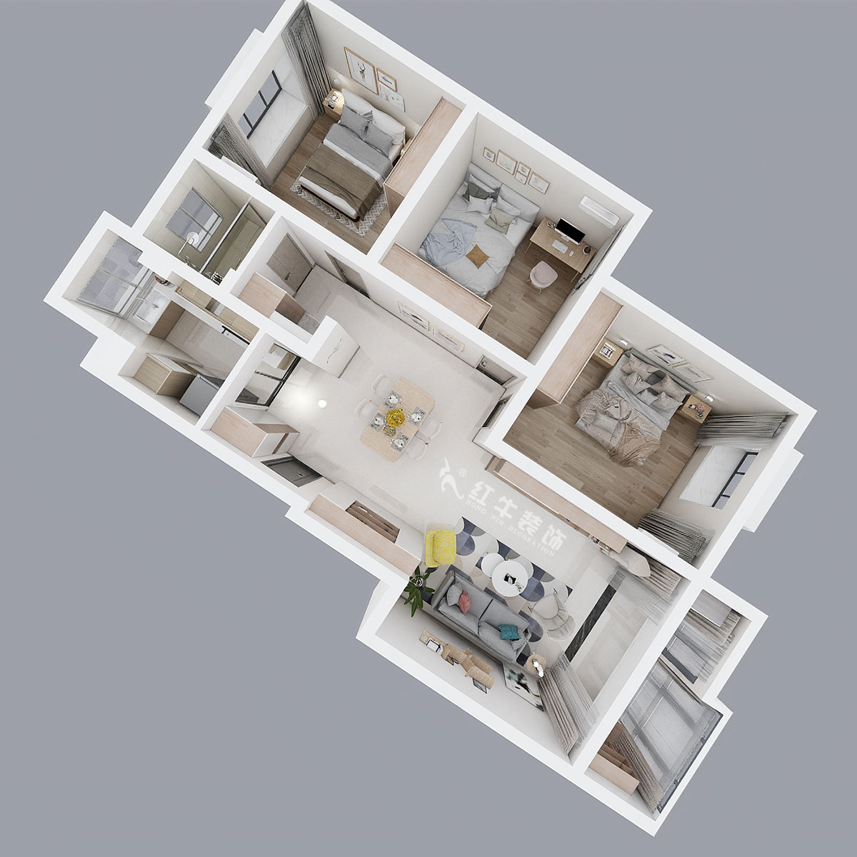 陸利民|江岸水城7-2-503-118㎡-北歐原木簡約風格|3室2廳1衛(wèi)|舊房改造|定制家¥139300|全包13