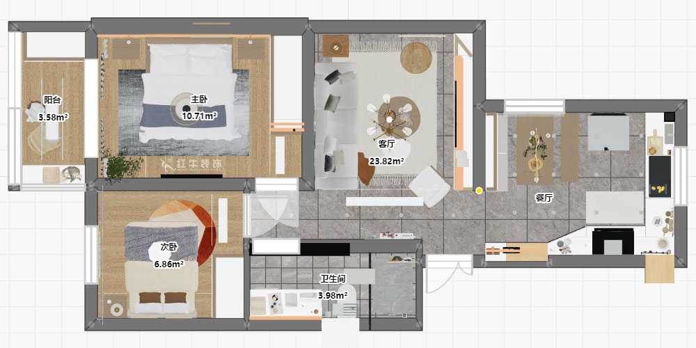 朱明琪|富康新村8-204-63㎡-北歐原木風格|2室2廳1衛(wèi)|老房翻新|定制家¥112770|全包11萬|00_03平面彩圖