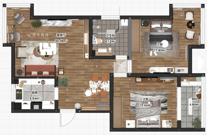 朱彥｜天潤(rùn)城3街區(qū)28-1-301-95㎡-現(xiàn)代風(fēng)格｜2室2廳1衛(wèi)｜老房裝修｜定制家￥161200｜全包12萬(wàn)｜00_03平面彩圖