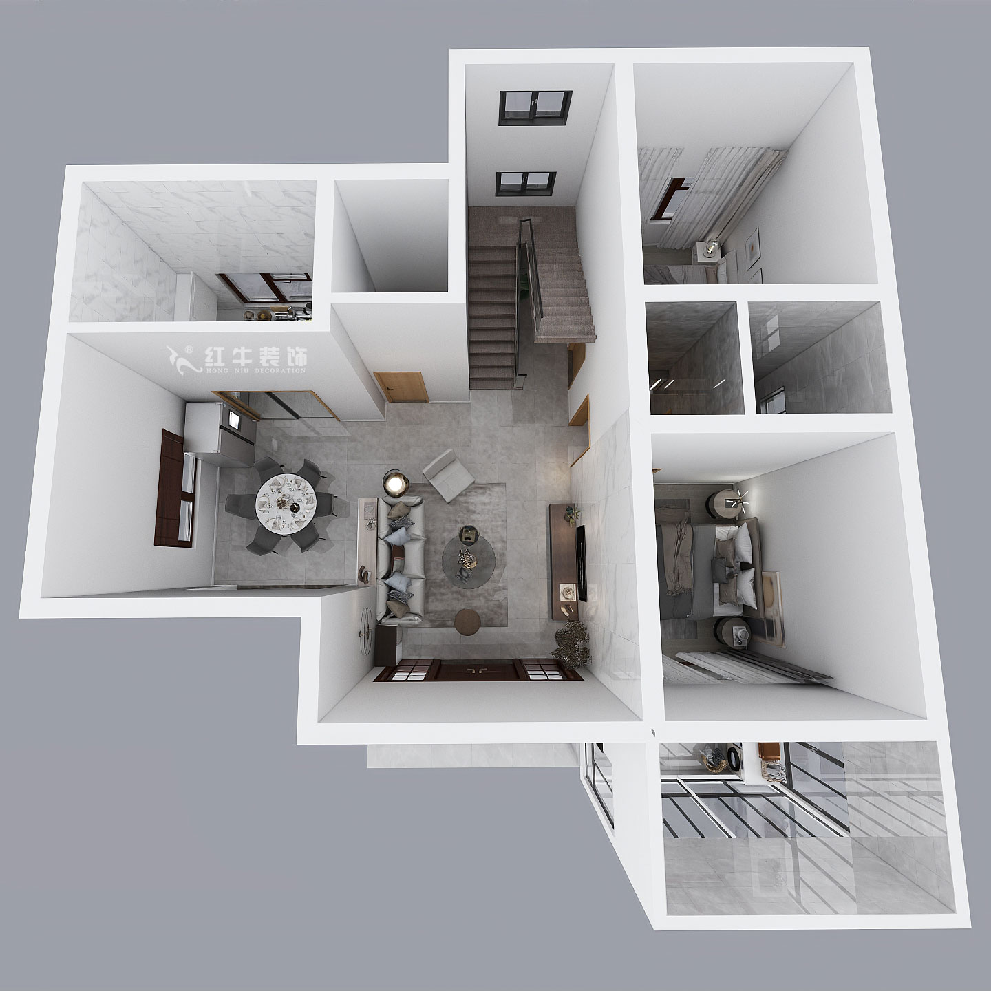 劉小勇｜酈湖美墅90-102-190㎡-現(xiàn)代風(fēng)格｜4室2廳3衛(wèi)｜新房裝修｜定制家￥288000｜全包33萬(wàn)｜00_07一樓鳥(niǎo)瞰圖