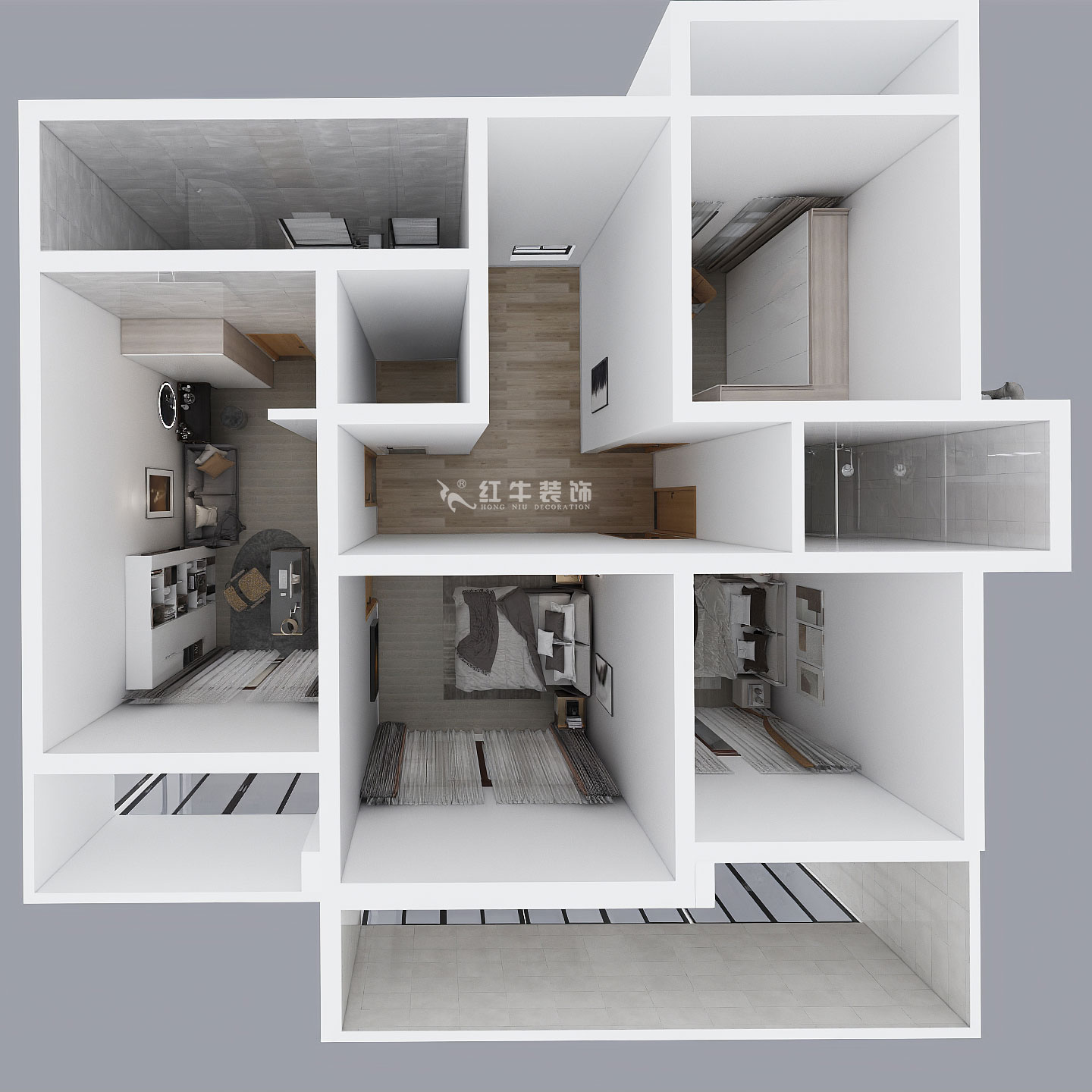 劉小勇｜酈湖美墅90-102-190㎡-現(xiàn)代風(fēng)格｜4室2廳3衛(wèi)｜新房裝修｜定制家￥288000｜全包33萬(wàn)｜00_08二樓鳥(niǎo)瞰圖