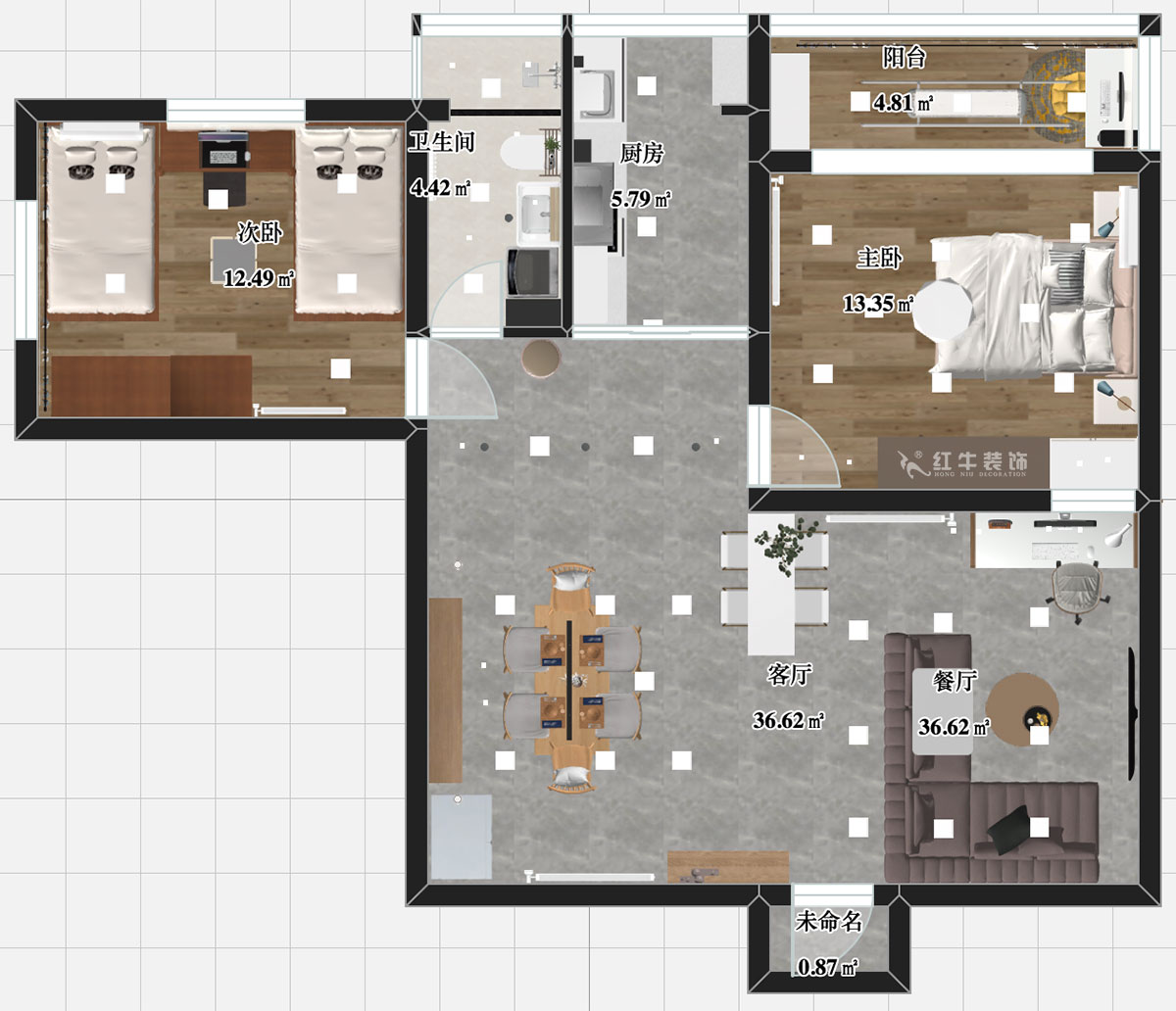 張智猿|申家巷48號(hào)706-100㎡-現(xiàn)代風(fēng)格|2室2廳1衛(wèi)|老房裝修|定制家¥94813|全包10萬|00_03平面彩圖