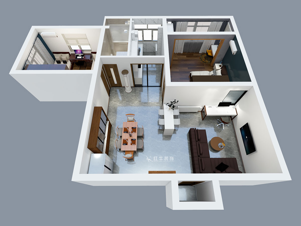 張智猿|申家巷48號(hào)706-100㎡-現(xiàn)代風(fēng)格|2室2廳1衛(wèi)|老房裝修|定制家¥94813|全包10萬|00_04鳥瞰圖