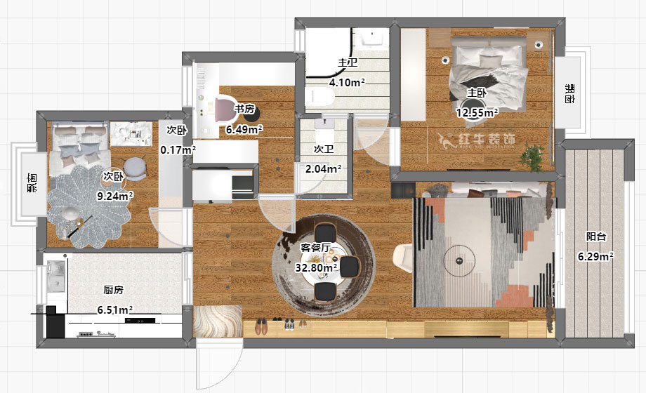 朱彥|威尼斯水城十八街區(qū)6-1505-115㎡-簡(jiǎn)約風(fēng)格|3室2廳2衛(wèi)|新房裝修|定制家¥150000|全包15萬(wàn)|00_03平面彩圖