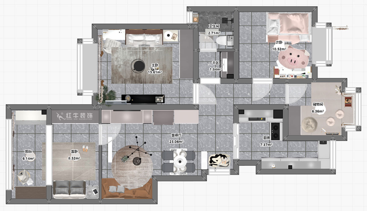 朱彥｜托樂嘉睦鄰居-5-604-102㎡-簡約風(fēng)格｜4室2廳1衛(wèi)｜老房裝修｜三房改四房｜定制家｜全包14萬｜00_03平面彩圖