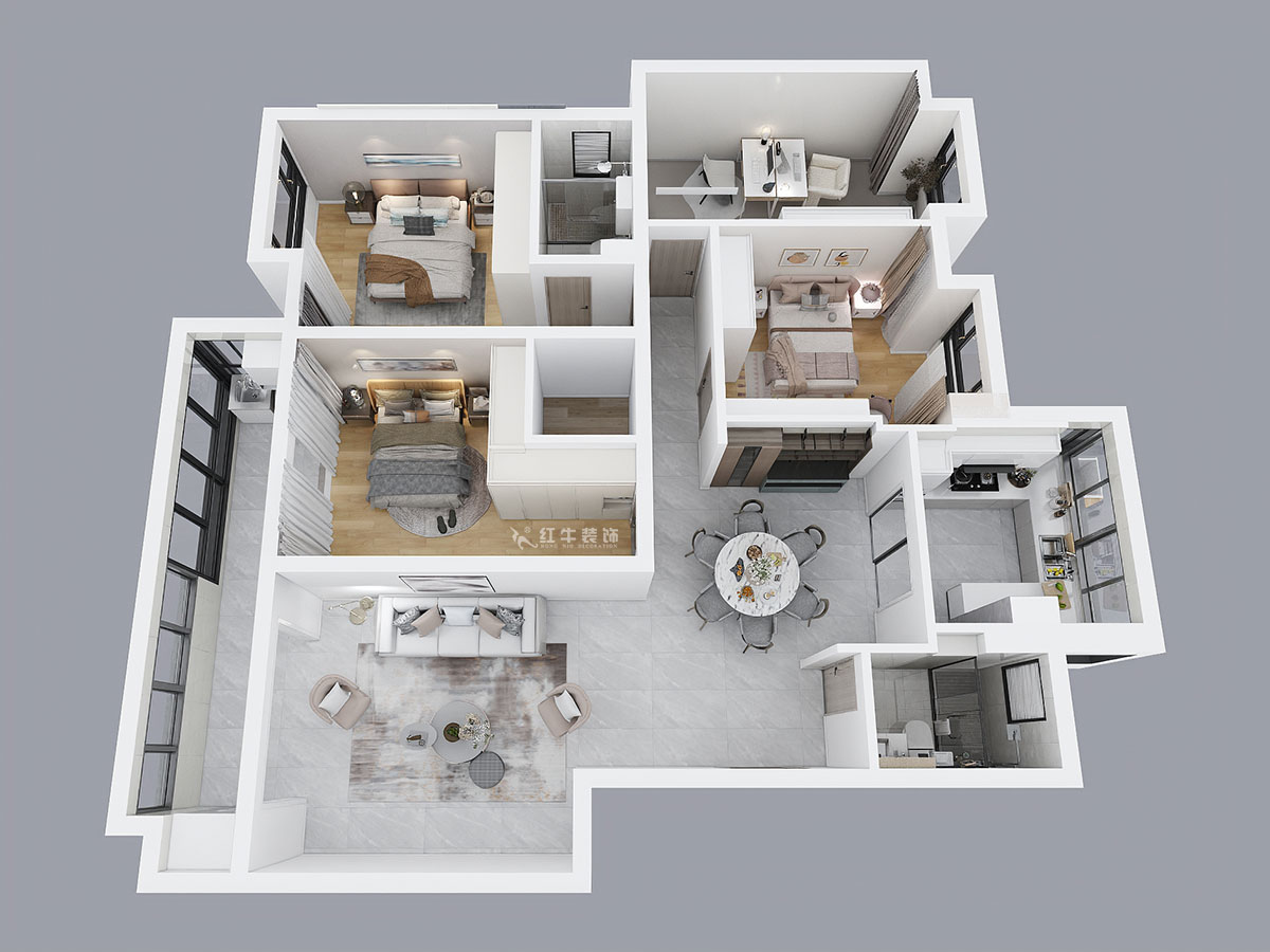 賈庭｜愛濤翠湖花園1-404-142㎡-現(xiàn)代風格｜4室2廳1廚2衛(wèi)｜老房裝修｜定制家￥188000｜全包18