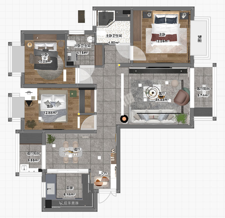 朱明琪|海德北岸17-1-1401-120㎡-簡(jiǎn)約風(fēng)格|3室2廳2衛(wèi)|新房裝修|定制家¥185496|全包17萬|00_03平面彩圖