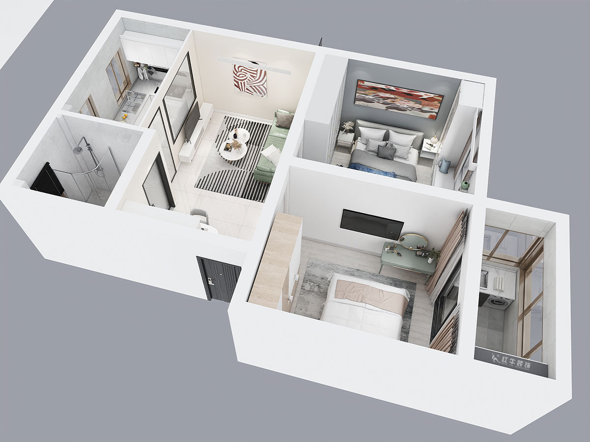 朱明琪|旭光里57-4-407-69㎡-現(xiàn)代簡(jiǎn)約風(fēng)格|2室2廳1衛(wèi)|老房翻新|定制家¥113520|全包11萬(wàn)|00_04鳥(niǎo)瞰圖