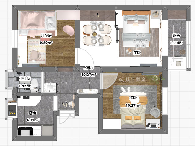 孟憲濤|峨嵋?guī)X12號(hào)5-403-64㎡-現(xiàn)代簡約風(fēng)格|3室1廳1衛(wèi)|新房裝修|定制家¥88600|全包10萬|00_03平面彩圖