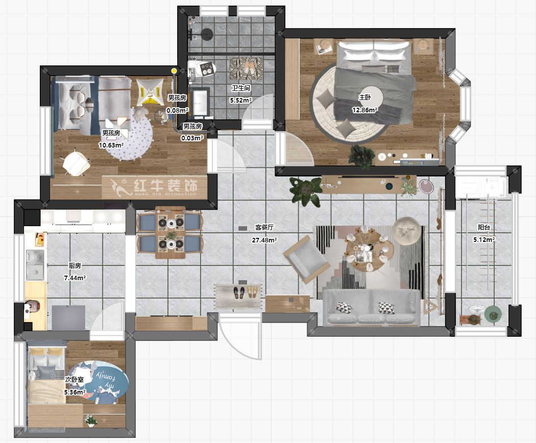 吳波|御水灣花園61-401-90㎡-現(xiàn)代風格|2室2廳1衛(wèi)|舊房裝修|定制家¥102861|全包11萬|00_03平面彩圖