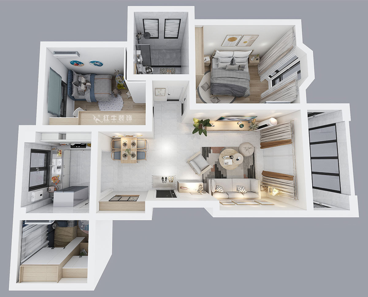 吳波|御水灣花園61-401-90㎡-現(xiàn)代風格|2室2廳1衛(wèi)|舊房裝修|定制家¥102861|全包11萬|00_04鳥瞰圖