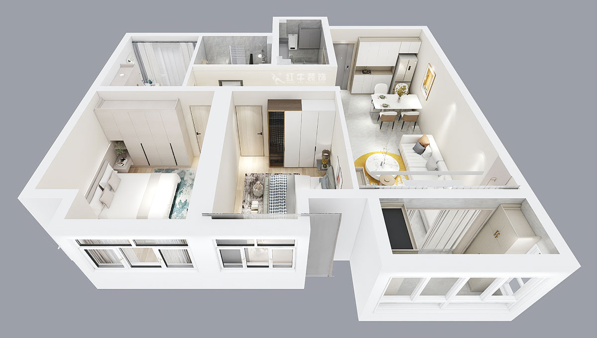 張智猿|紫峰公館1-2棟1006-88㎡-現(xiàn)代風(fēng)格|3室1廳1衛(wèi)|老房裝修|定制家¥122000|全包11萬|00_04鳥瞰圖