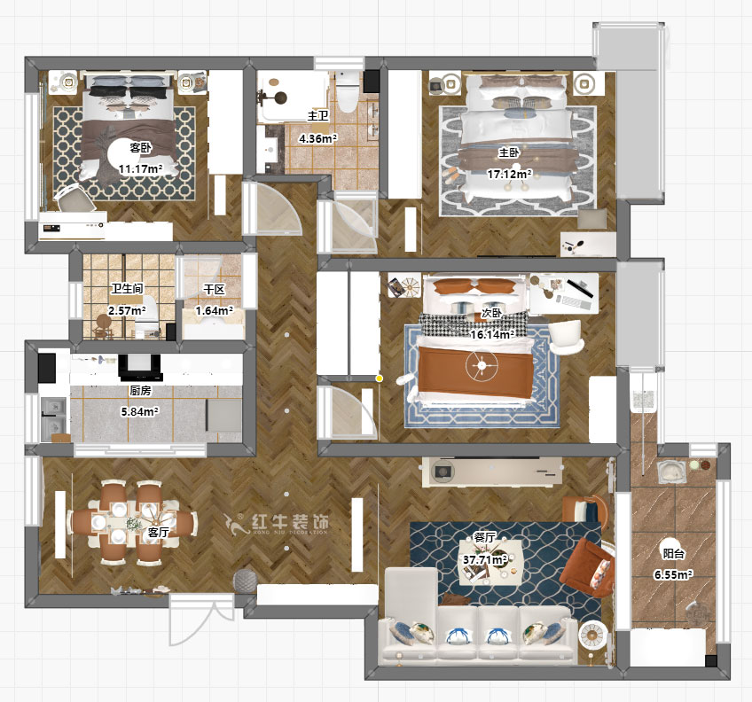 劉萍萍｜紫金佳苑11-801-130㎡-簡歐風(fēng)格｜4室2廳2衛(wèi)｜老房裝修｜定制家￥183694｜全包18