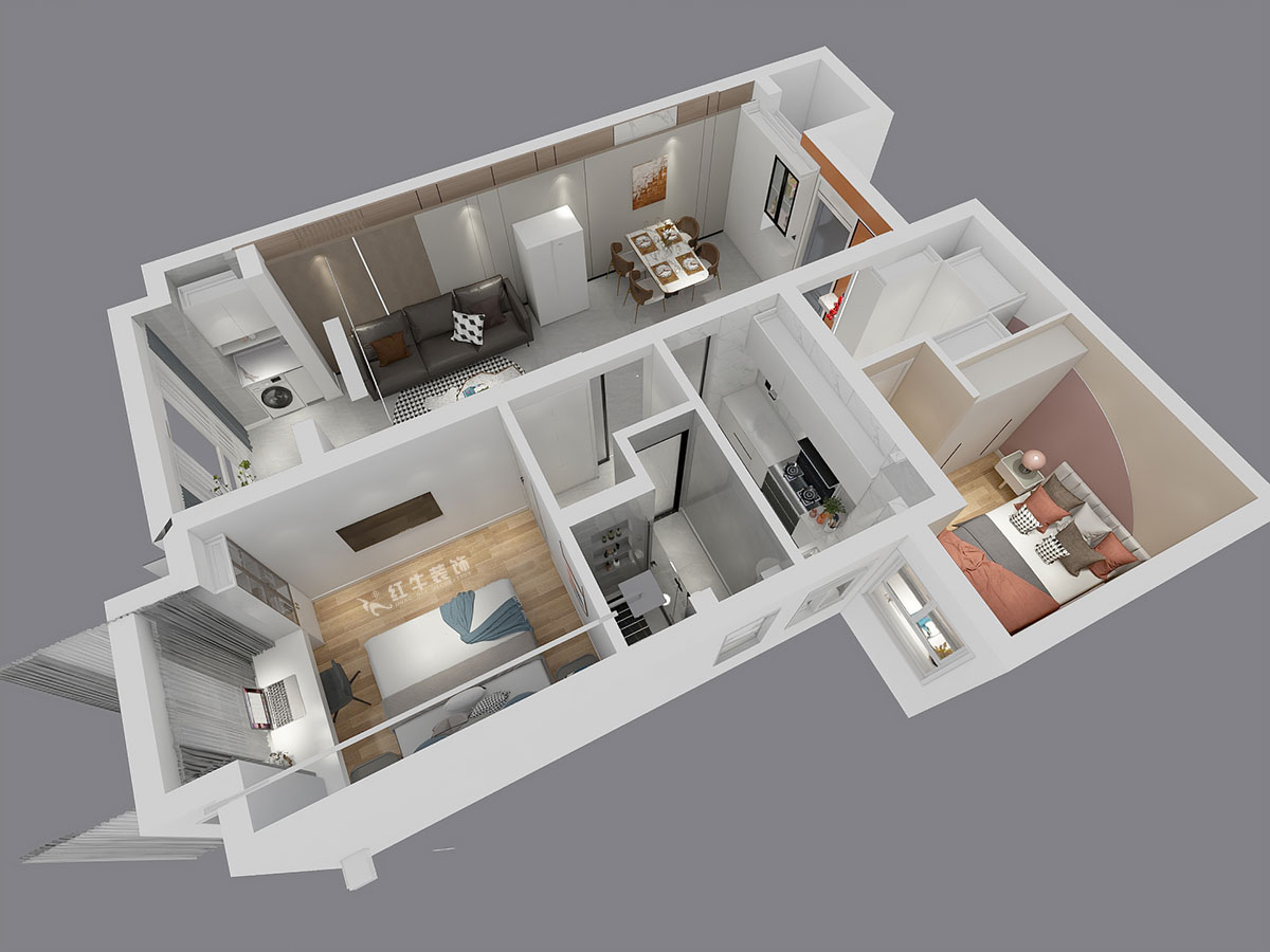 張智猿|華山山莊4-1102-89㎡-現(xiàn)代風格|2室2廳1衛(wèi)|老房裝修|定制家¥130859|全包14萬|00_05鳥瞰圖