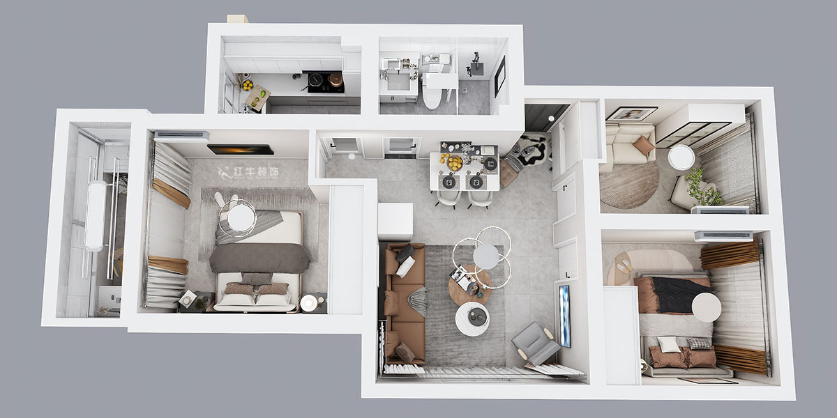 劉萍萍|秦虹小區(qū)鶯虹苑12-56-701-78㎡-簡歐風(fēng)格|3室2廳1衛(wèi)|老房裝修|定制家|全包12萬|00_05鳥瞰圖