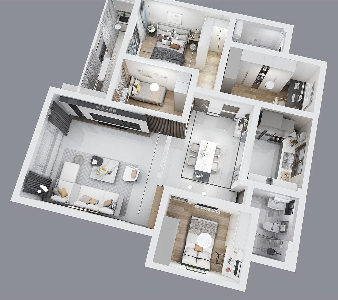 魏利利｜西苑公寓7-301-98㎡-現(xiàn)代簡約風(fēng)格｜4室2廳2衛(wèi)｜老房改造｜定制家｜全包15萬｜00_04鳥瞰圖