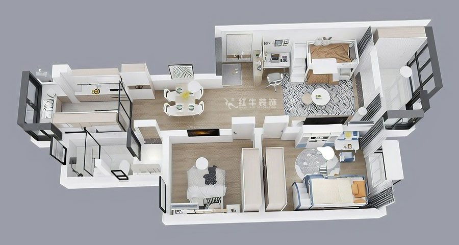 朱彥｜廣廈嘉苑8-1-202-85㎡-簡(jiǎn)約風(fēng)格｜2室2廳1衛(wèi)｜老房裝修｜定制家｜全包12萬(wàn)｜00_04鳥(niǎo)瞰圖半墻