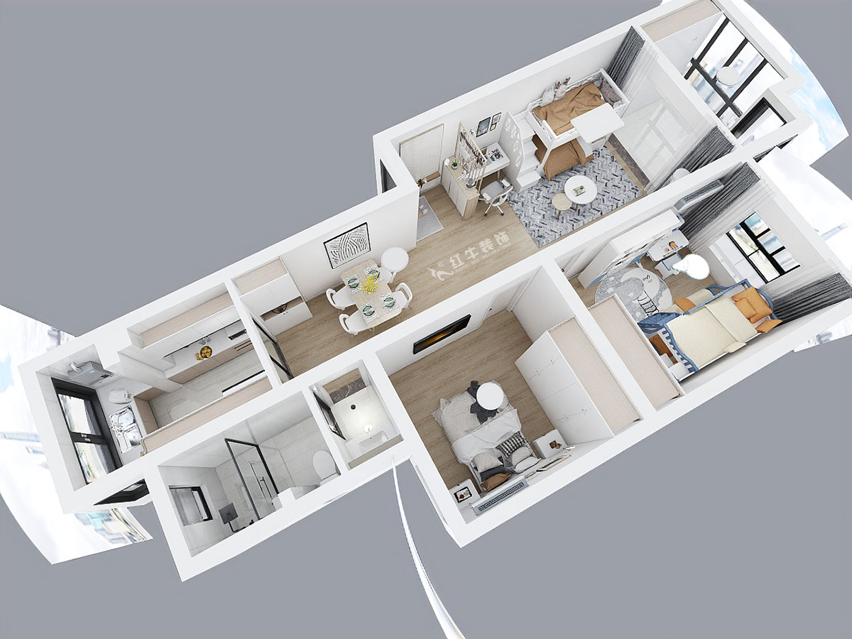 朱彥｜廣廈嘉苑8-1-202-85㎡-簡(jiǎn)約風(fēng)格｜2室2廳1衛(wèi)｜老房裝修｜定制家｜全包12萬(wàn)｜00_05鳥(niǎo)瞰圖全墻