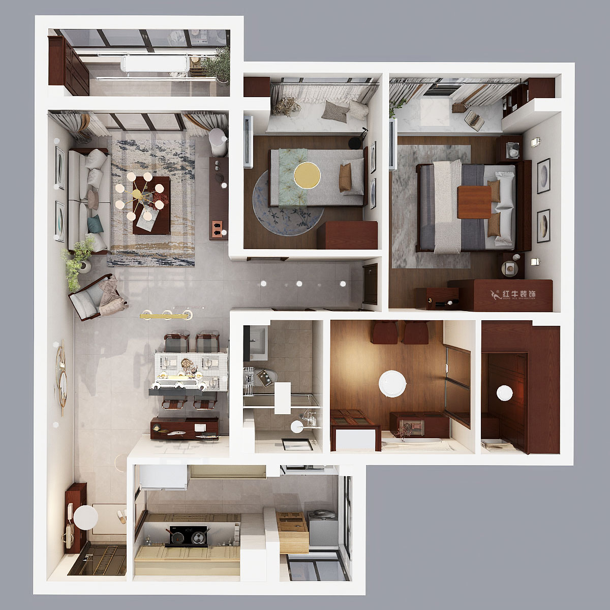 孟憲濤|句容碧桂園星悅灣20-2-604-105㎡-簡中風格|3室1廳1衛(wèi)|新房裝修|定制家|全包14萬|00_04鳥瞰圖