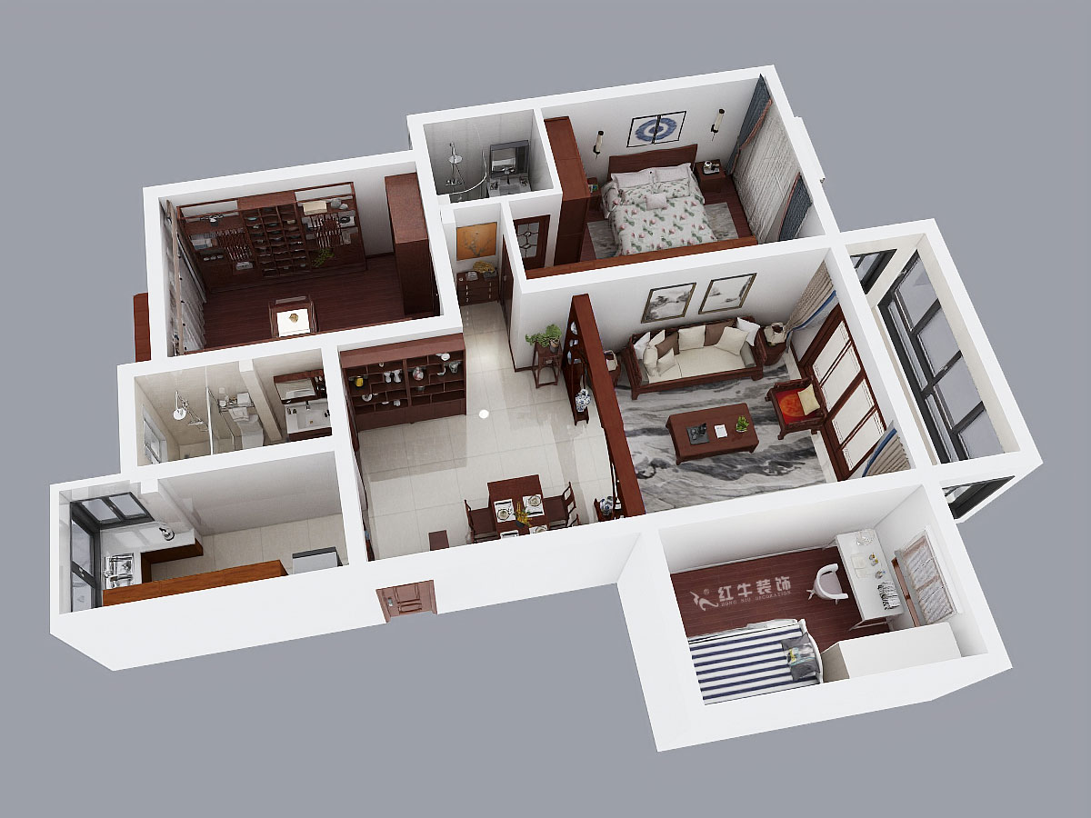 朱彥|鳳翔花園4-104-110㎡-中式風(fēng)格|3室2廳2衛(wèi)|老房裝修|定制家|全包13萬|00_03鳥瞰圖