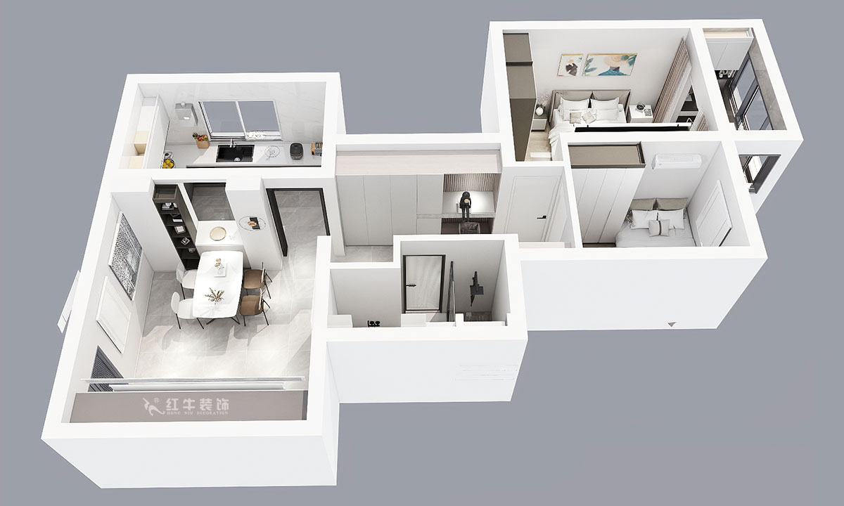 蔣?。A保新寓7-912-85㎡-簡約風(fēng)格｜2室1廳1衛(wèi)｜老房裝修｜定制家｜全包12萬｜00_04鳥瞰圖