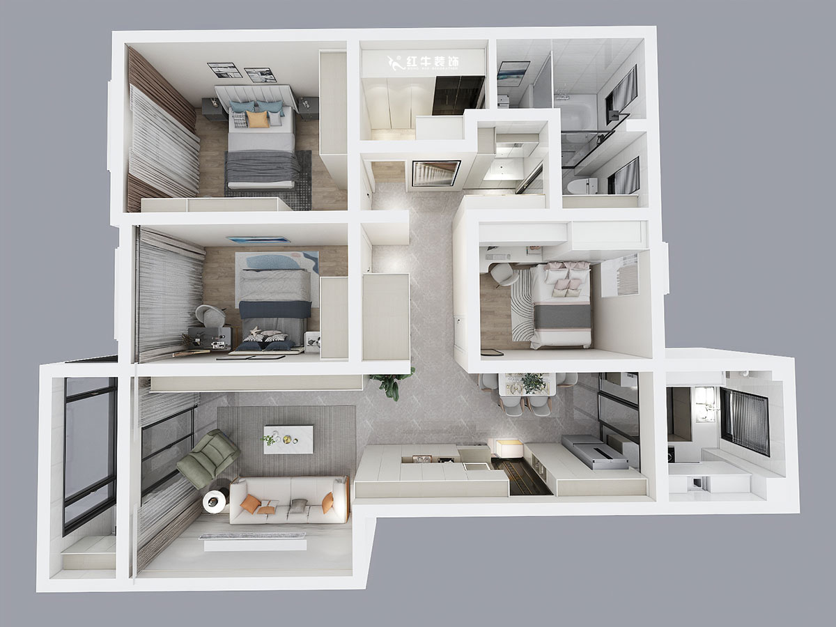 魏明花|鴻意星城19-302-130㎡-現(xiàn)代簡約風格|3室2廳2衛(wèi)|二手房裝修|定制家|全包17