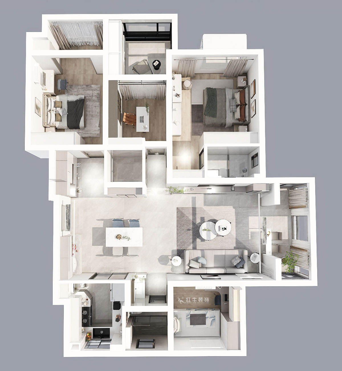 蔣?。欉\嘉園18-2-304-140㎡-現(xiàn)代簡約風(fēng)格｜4室2廳2衛(wèi)｜新房裝修｜定制家｜全包22萬｜00_04鳥瞰圖