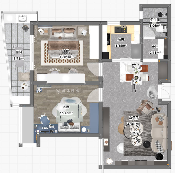 朱彥|銀城東苑13-1402-99㎡-現(xiàn)代簡約風(fēng)格|2室2廳1衛(wèi)|老房裝修|定制家|全包13萬|00_03平面彩圖