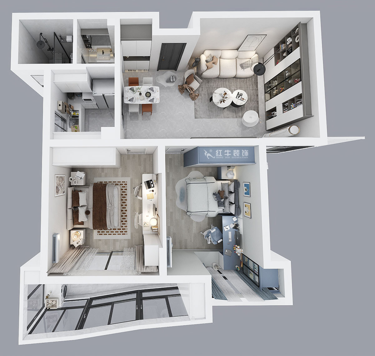 朱彥|銀城東苑13-1402-99㎡-現(xiàn)代簡約風(fēng)格|2室2廳1衛(wèi)|老房裝修|定制家|全包13萬|00_04鳥瞰圖