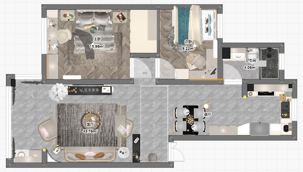 朱彥|御水灣花園17-1-302-90㎡-簡(jiǎn)美風(fēng)格|2室2廳1衛(wèi)|老房裝修|定制家|全包12萬(wàn)|00_03平面彩圖