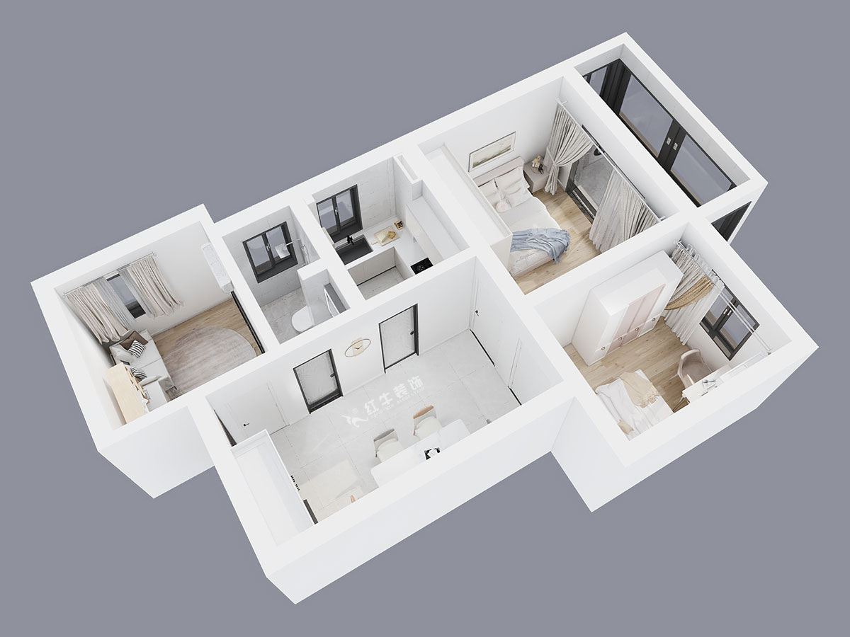 蔣?。ㄠ捖纷≌^(qū)72-1806-70㎡-現(xiàn)代簡約風格｜3室1廳1衛(wèi)｜老房裝修｜定制家｜全包10萬｜00_04鳥瞰圖