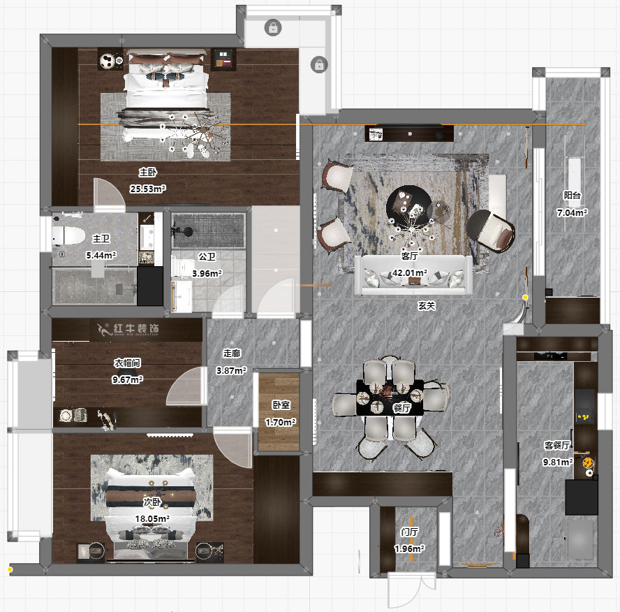 蔣琛｜京隆銘爵府2-501-170㎡-中式風(fēng)格｜3室2廳2衛(wèi)｜舊房裝修｜定制家｜全包22萬｜00_03平面彩圖