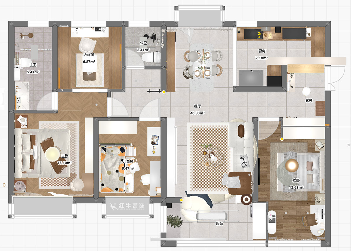 魏明花｜睿創(chuàng)新筑3期C2-2204-132㎡-現(xiàn)代簡(jiǎn)約風(fēng)格｜4室2廳2衛(wèi)｜毛坯房裝修｜定制家｜全包23萬(wàn)｜00_03平面彩圖