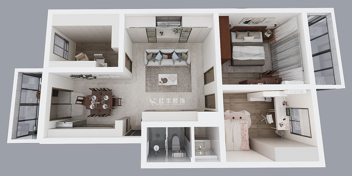 孟憲濤|牡丹里17-601-108㎡-現代簡約風格|3室2廳2衛(wèi)|老房裝修|定制家|全包14萬|00_04鳥瞰圖