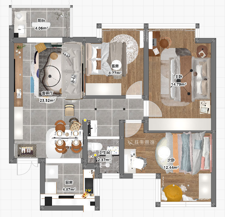 吳波|花漾紫郡13-1102-95㎡-現(xiàn)代簡(jiǎn)約風(fēng)格|3室2廳1衛(wèi)|新房裝修|定制家|全包12