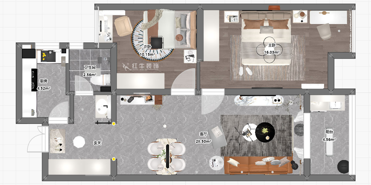 孟憲濤|紫楊佳園2-505-85㎡-現(xiàn)代簡(jiǎn)約風(fēng)格|2室2廳1衛(wèi)|老房裝修|定制家|全包12萬(wàn)|00_03平面彩圖