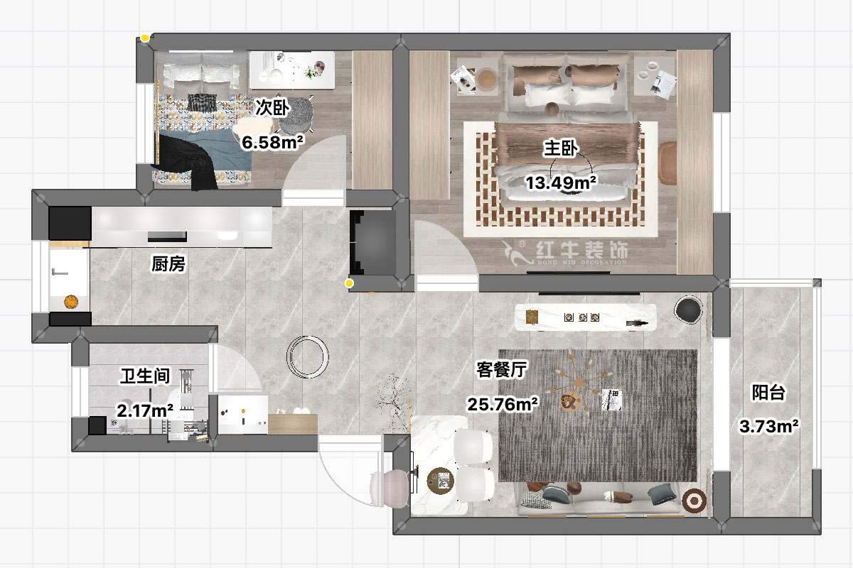 朱彥|養(yǎng)回紅村5號(hào)小區(qū)5-1-101-65㎡-現(xiàn)代簡約風(fēng)格|3室1廳1衛(wèi)|老房裝修|定制家|全包11萬|00_03平面彩圖